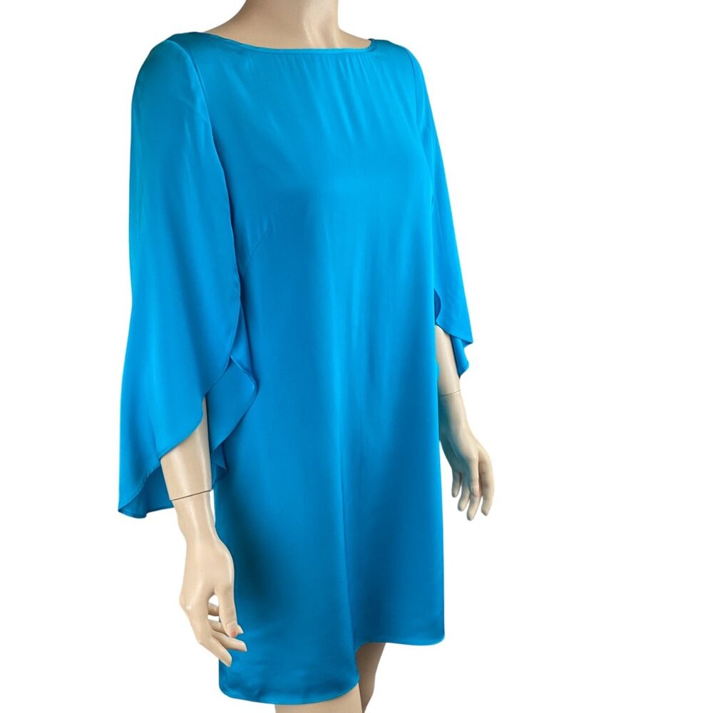 Milly Dress Size 4‎ Butterfly Sleeve Bateau Neck Silk-Blend Blue Aqua - Picture 3 of 9